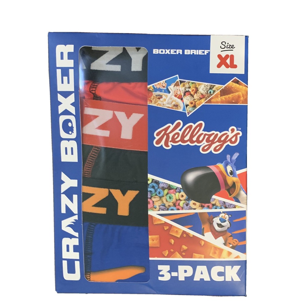 Crazy Boxer 3 Pack Mens XL Boxer Brief Kellogg's New in Box Fruit Loops Frosted